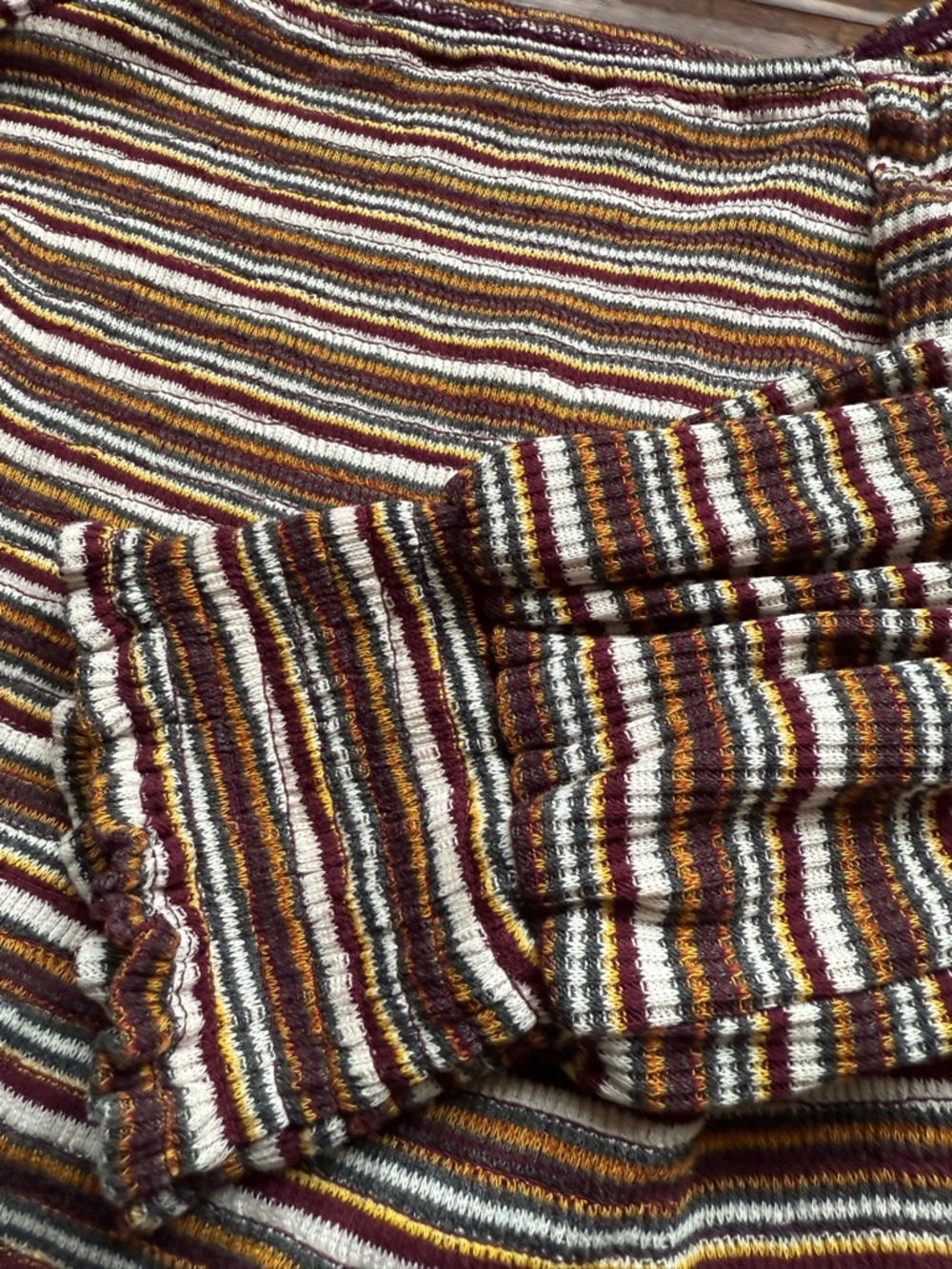Anthropologie Brown Striped Puff-Sleeve Crop Top - Picture 3 of 8